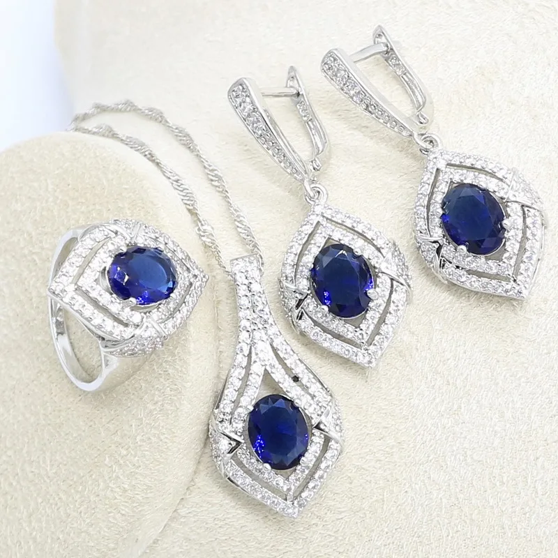 Серебряный цвет Искусственный Свадебный синий камень с браслетом серьгами