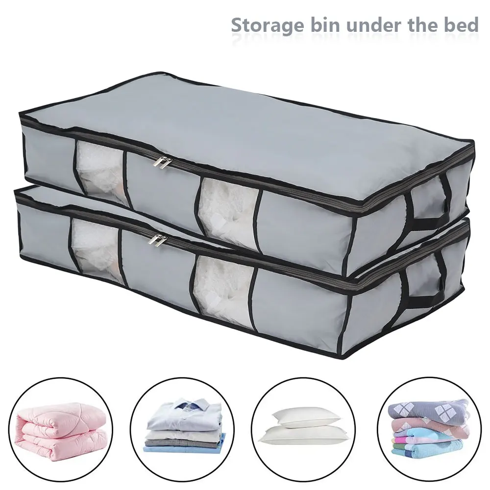 

2pcs Foldable Under Bed Storage Bags Underbed Bottom Thick Breathable Clothes Organizer Dustproof Sorting Box with Zippered