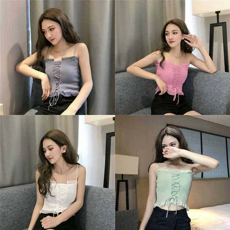 

Chiffon stitching camisole women's outer wear summer 2021 new Korean design sense cross beauty back bottoming Lace white top