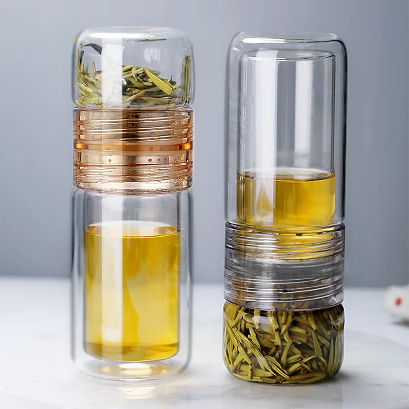 Двойная стеклянная бутылка для воды с разделением чая стеклянные бутылки офиса
