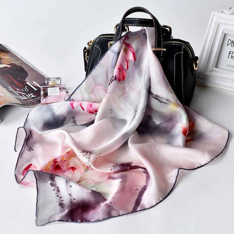 100% чистый Шелковый шарф высокого качества дерево цветочный принт головной