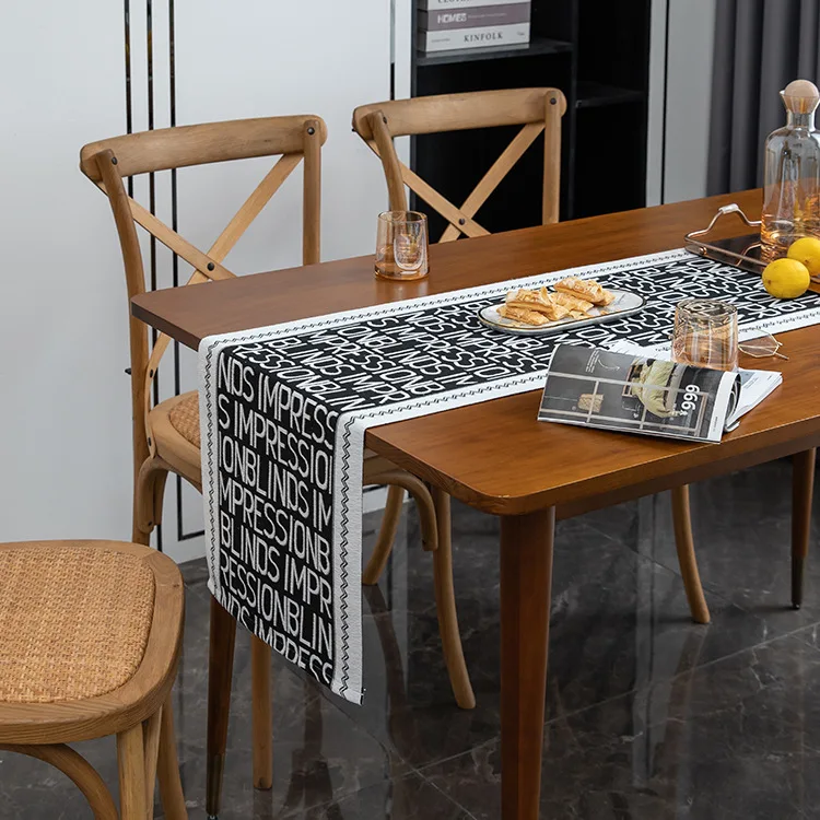 

Nordic jacquard table runner luxury black English alphabet bed tail flag cover towel fabric decoration table