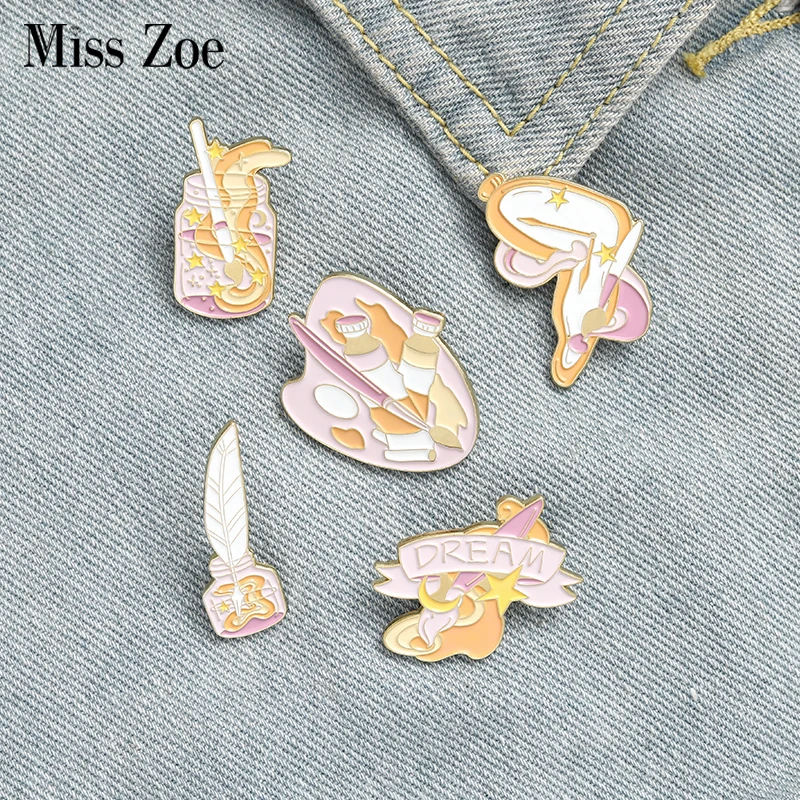 

Artist Dream Enamel Pins Custom Brush Palette Paint Clock Badges for Shirt Coat Lapel Pin Brooches Jewelry Gifts for Friend Kids