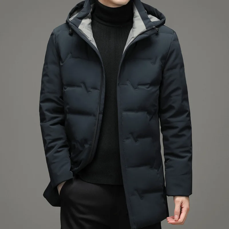 

2021 winter new men's down jacket Korean mid-length fashion trend detachable cap thick warm jacket