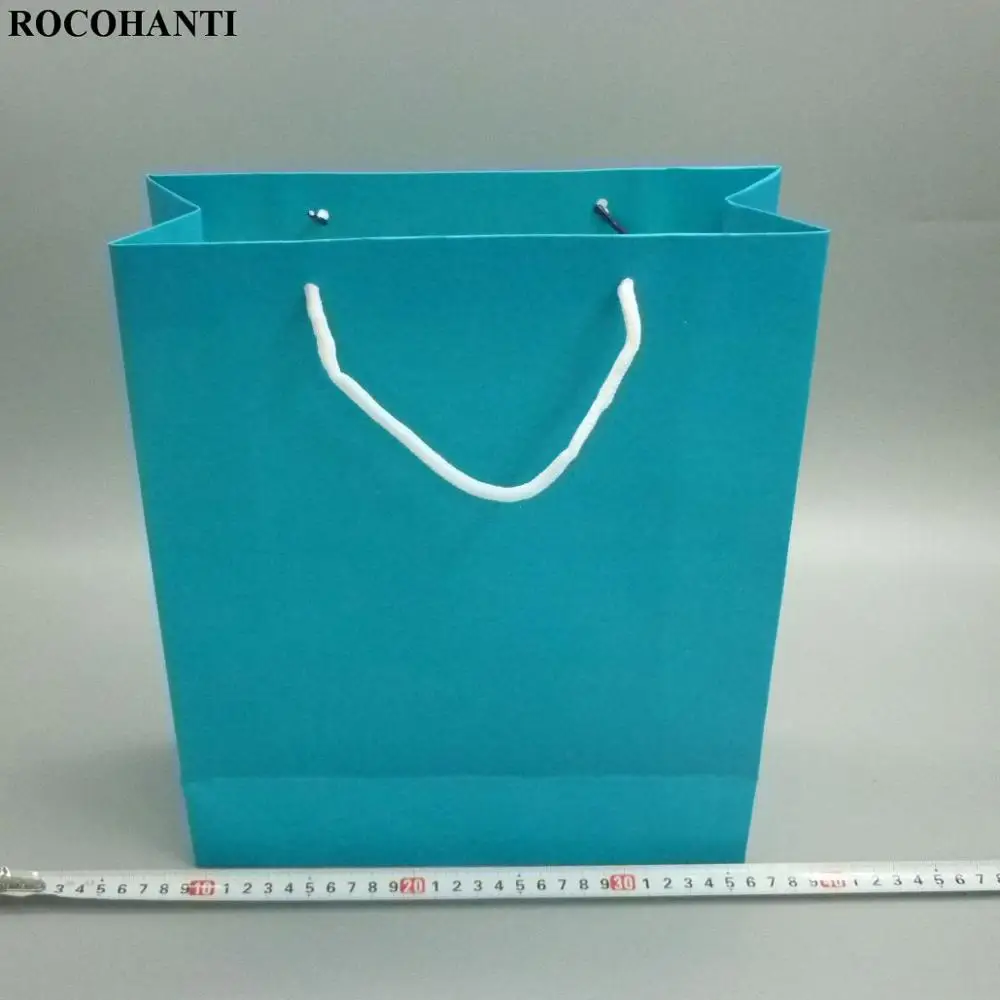 5X250 GSM картонные бумажные пакеты Skyblue рекламная сумка для покупок с ручками из хлопчатобумажной веревки для одежды бутиков средних размеров