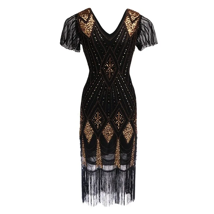 

Robe Femme Roaring 1920s Flapper Dress Gatsby Party Charleston Sequined Cocktail Weeding Beaded Tassel Dresses Banquet Dresses