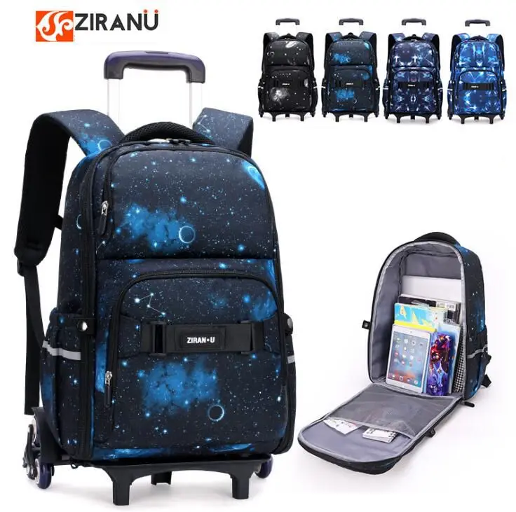 

School bag trolley boys kids school bag trolley boys student wheeled backpack children Rolling Backpack bag with cart trolley