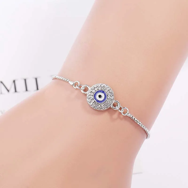 

Simple Design Evil Eye Bracelet For Women Gold Silver Color Charm Link Chain Adjustable Bracelets Female Crystal Jewelry Gift