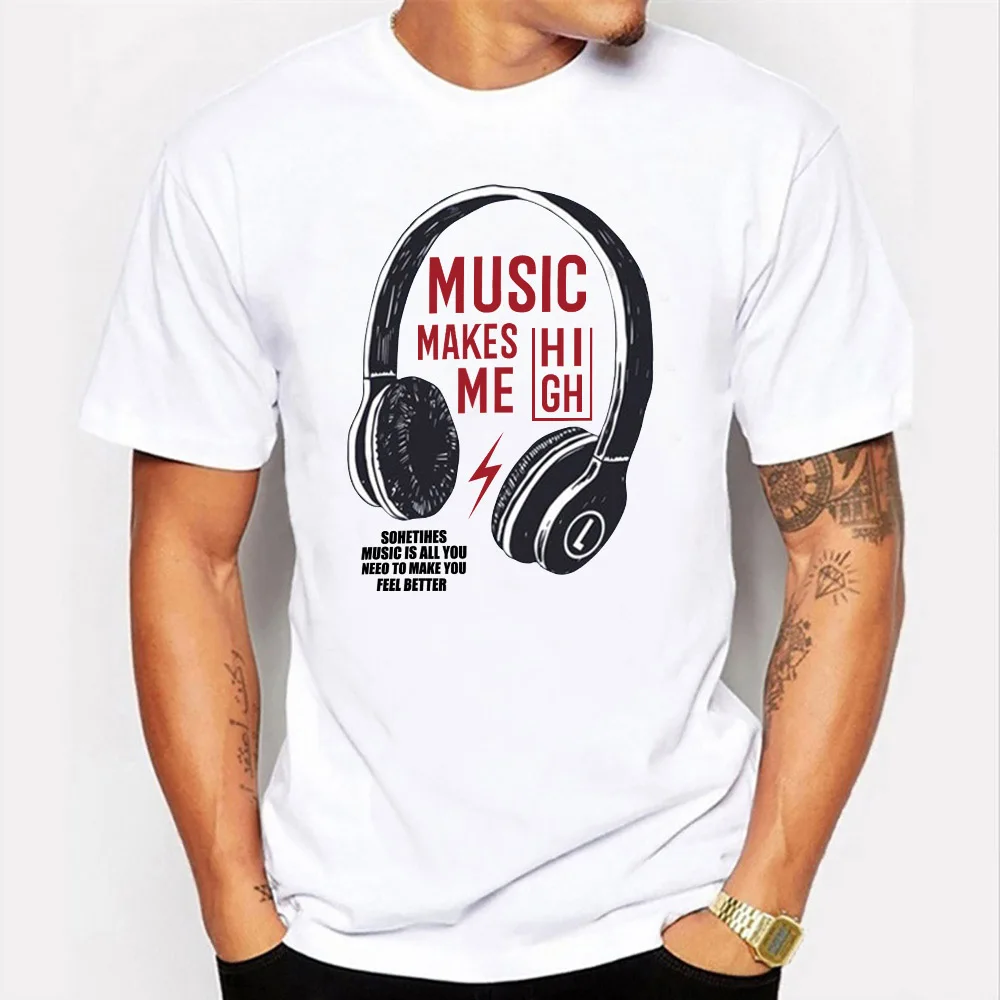 Летняя хлопковая забавная Футболка мужская футболка с принтом Make Me High Headset