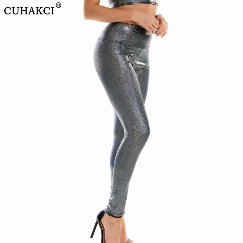 

Сексуальные блестящие женские леггинсы CUHAKCI с высокой талией, эластичные облегающие брюки, леггинсы для фитнеса, Длинные готические брюки д...