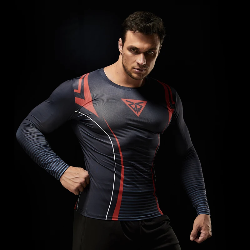 Мужская компрессионная рубашка с длинными рукавами для фитнеса мужская