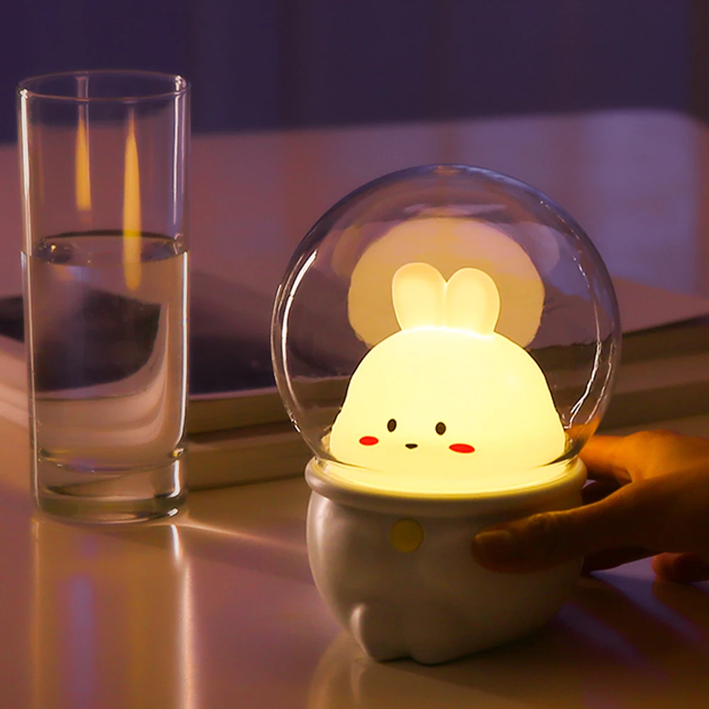 

Светодиодный ночсветильник в виде капсулы, силиконовая лампа с мультяшным кроликом и USB для детской комнаты, прикроватный ночник для спальн...