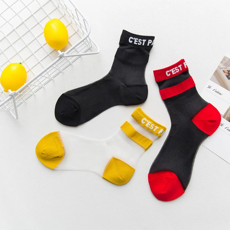 Женские носки в Корейском стиле тонкие прозрачные шелковые Новые весенне летние