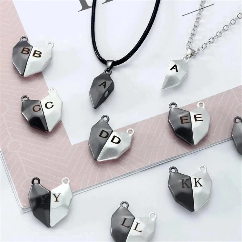 

A-Z Letter Couple Necklace 1 Pair Magnetic Attraction Heart Stone Lovers Necklaces Set For Women Men Magnet Jelwelry Gift