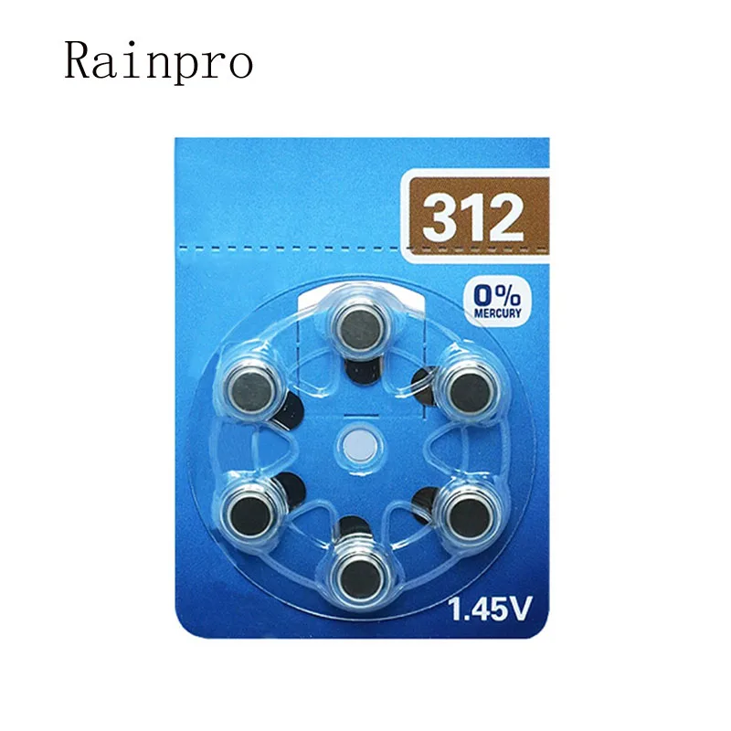 Батарейка для слухового аппарата Rainpro 60 шт./лот A312 P312 S312 PR41 Zinc Air 1 45 V | Электроника