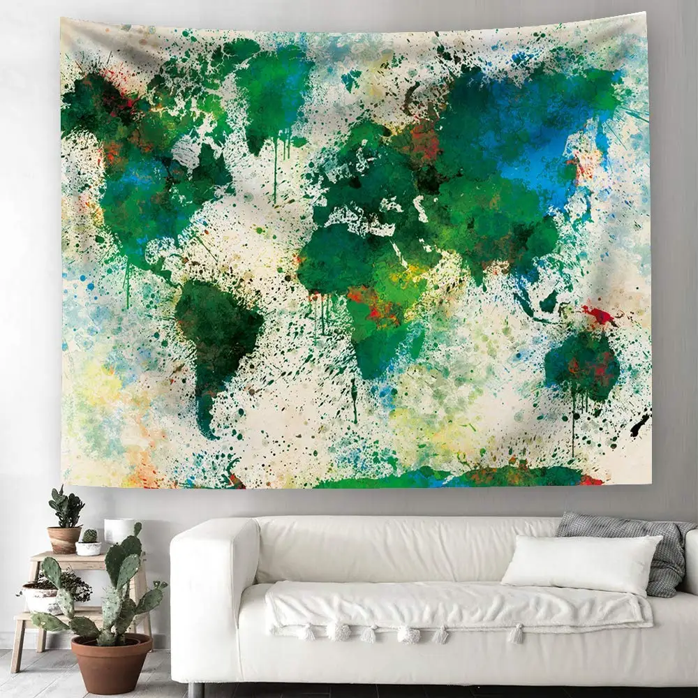 Карта мира домашний декор гобелен зеленый красный крутой уникальный нежный