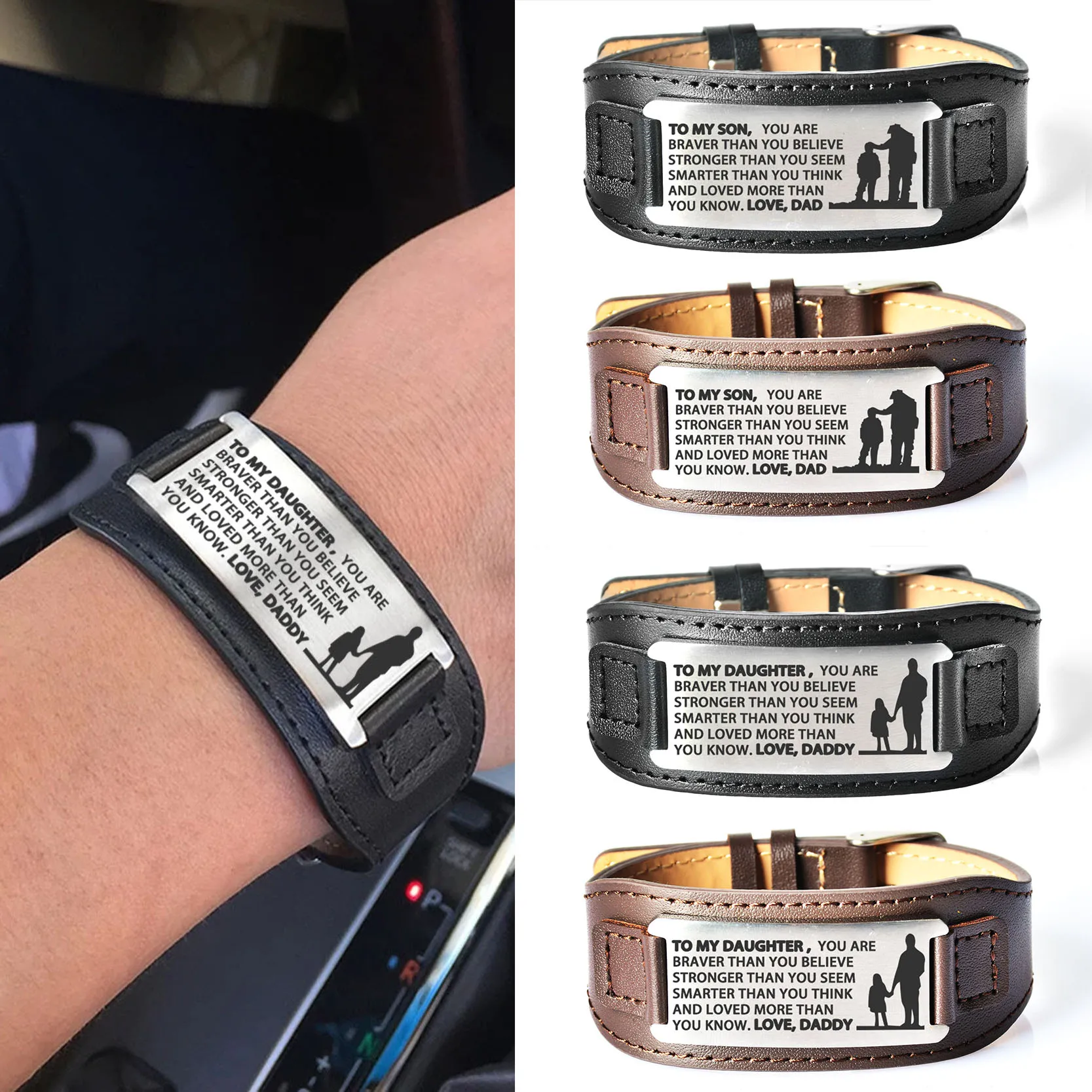 Браслет с гравировкой из нержавеющей стали натуральной кожи мужской подарок