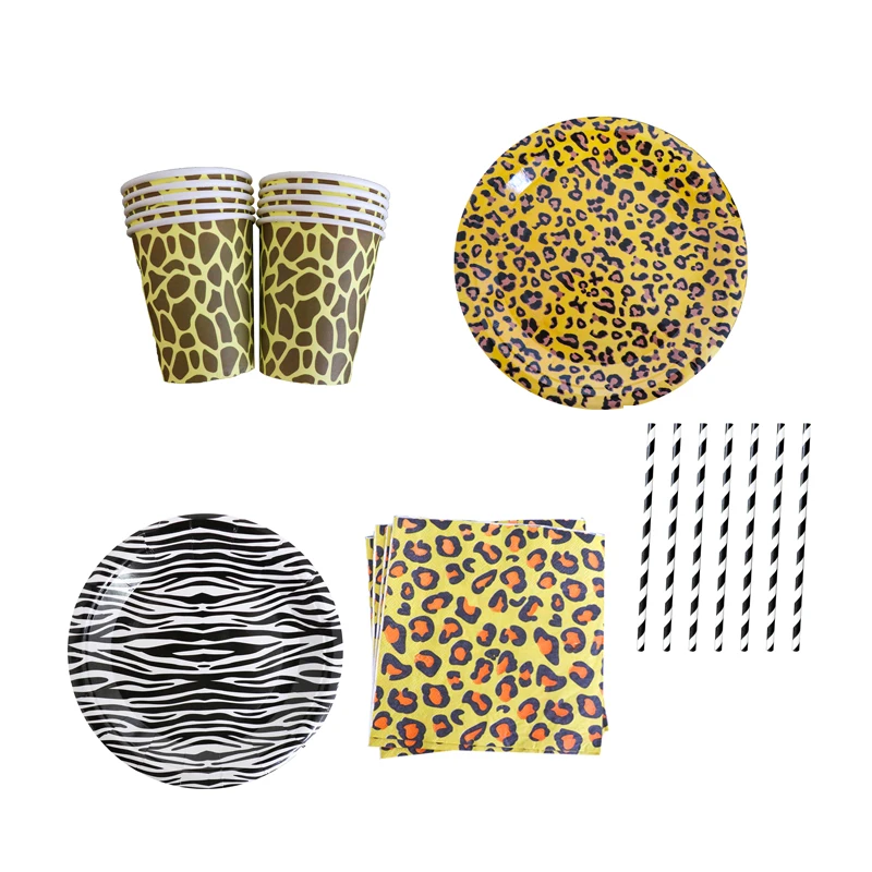 

60Pcs Leopard Grain Series Theme Birthday Party Decoration Zebra Stripe Baby Shower Disposable Tableware Cup Plate Straw Napkin