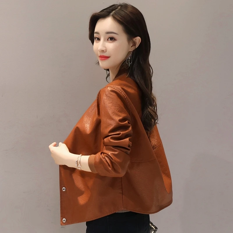 

Short Leather Women's Spring and Autumn 2021 Loose Large Neck PU Leather Short Coat Casual Leather Jacket Women's Tide