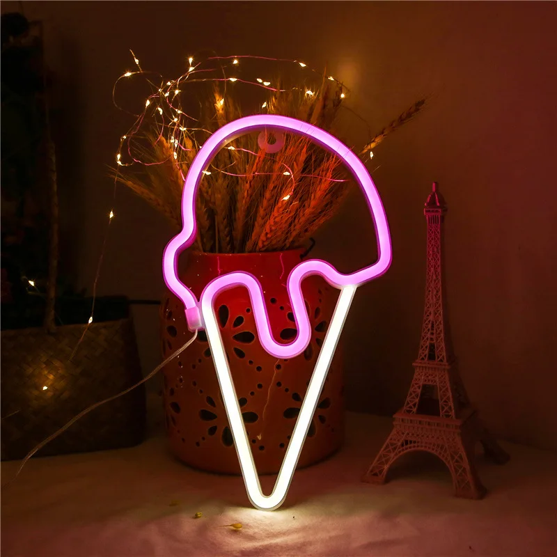 Ice Cream Neon Sign Light Lamp Strip LED Wall Art Night Lights USB + Battery Box Powered Decor Xmas Birthday Gift Party Figurine