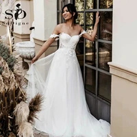 sodigne boho lace beach wedding dress2022 off shoulder sweetheart bride dresses vestido de noiva women bridal gowns