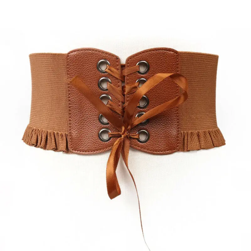 

Fashion Women Lady Stretch Buckle Waist Belt Wide Elastic Corset Waistband Corset Around Cinch PU Leather Tie Bowknot