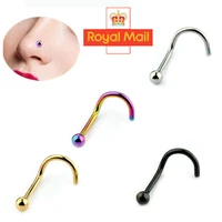 2pcsnew women stainless steel hook round ball nose nail hypoallergenic simple human body septum piercing jewelry nose rings gift