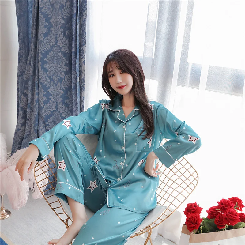 

Fashion Print Loose Sleepwear Women 2pcs Pajamas Sets Spring Autumn Nightwear Pijamas Female Plus Size Casual Homewear