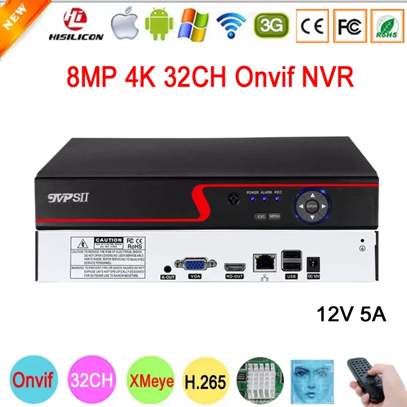 Камера видеонаблюдения Hi3536C XMeye 12 В 5 А с функцией записи аудио 8 Мп 4K 32 канала H.265 +