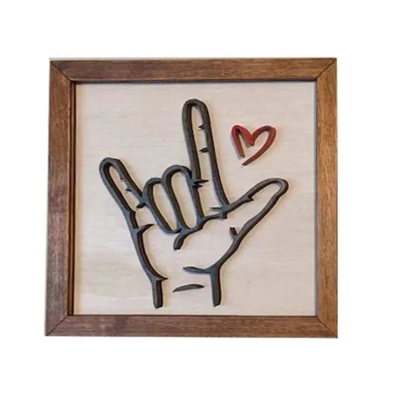 

Home Wall Decoration Painting I Love You Sign Language Wooden Photo Frame Sign Wall Hanging Crafts Indoor Decoration Accessories