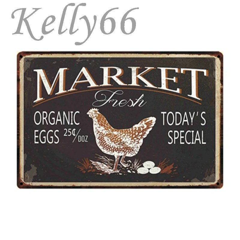 

[ Kelly66 ] Market Fresh Eggs Vintage Metal Sign Tin Poster Home Decor Bar Wall Art Painting 20*30 CM Size y-1030