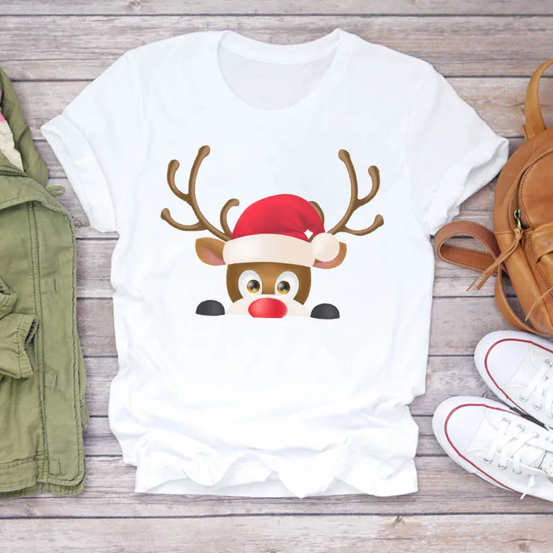 Женские милые забавные женские футболки с мультяшным оленем на новый год 90 х