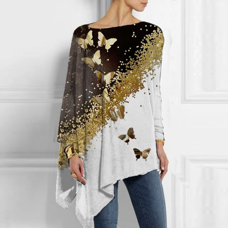 

Женская блузка с длинным рукавом и круглым вырезом, с принтом