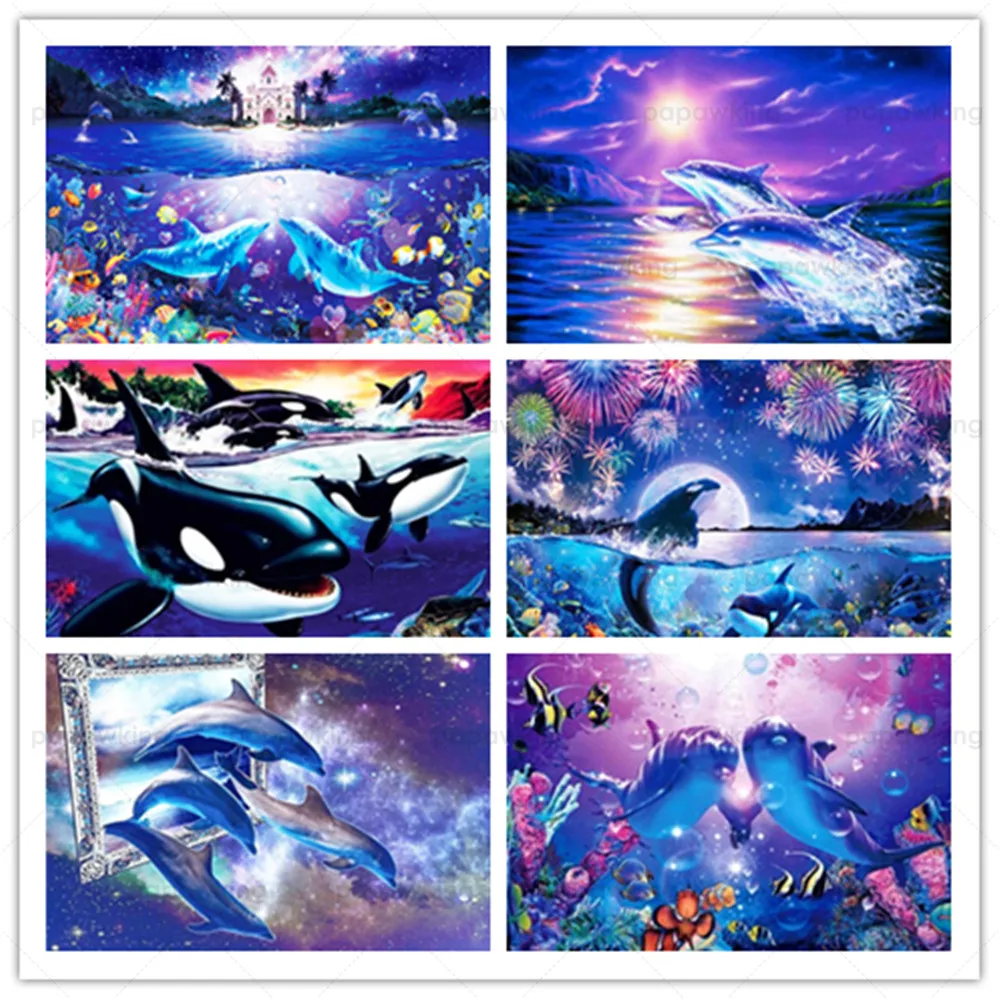 

Diamond Painting Animals Diy Diamond Embroidery The Dolphins Colorful Small Fish Pictures of Rhinestones Mosaic Sale Home Decor