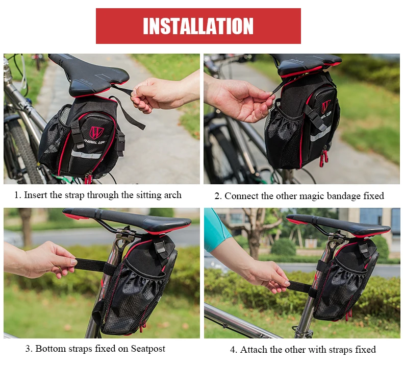 

Bicycle Double Kettle Saddle Bag Waterproof Zipper Bike Back Seat Bag with Double Pockets Folding Water Bottle Holder
