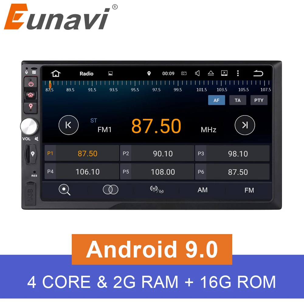 Eunavi 2 Din 7 ''четырехъядерный Android 9 0 2G ram автомобильный радиоприемник стерео gps