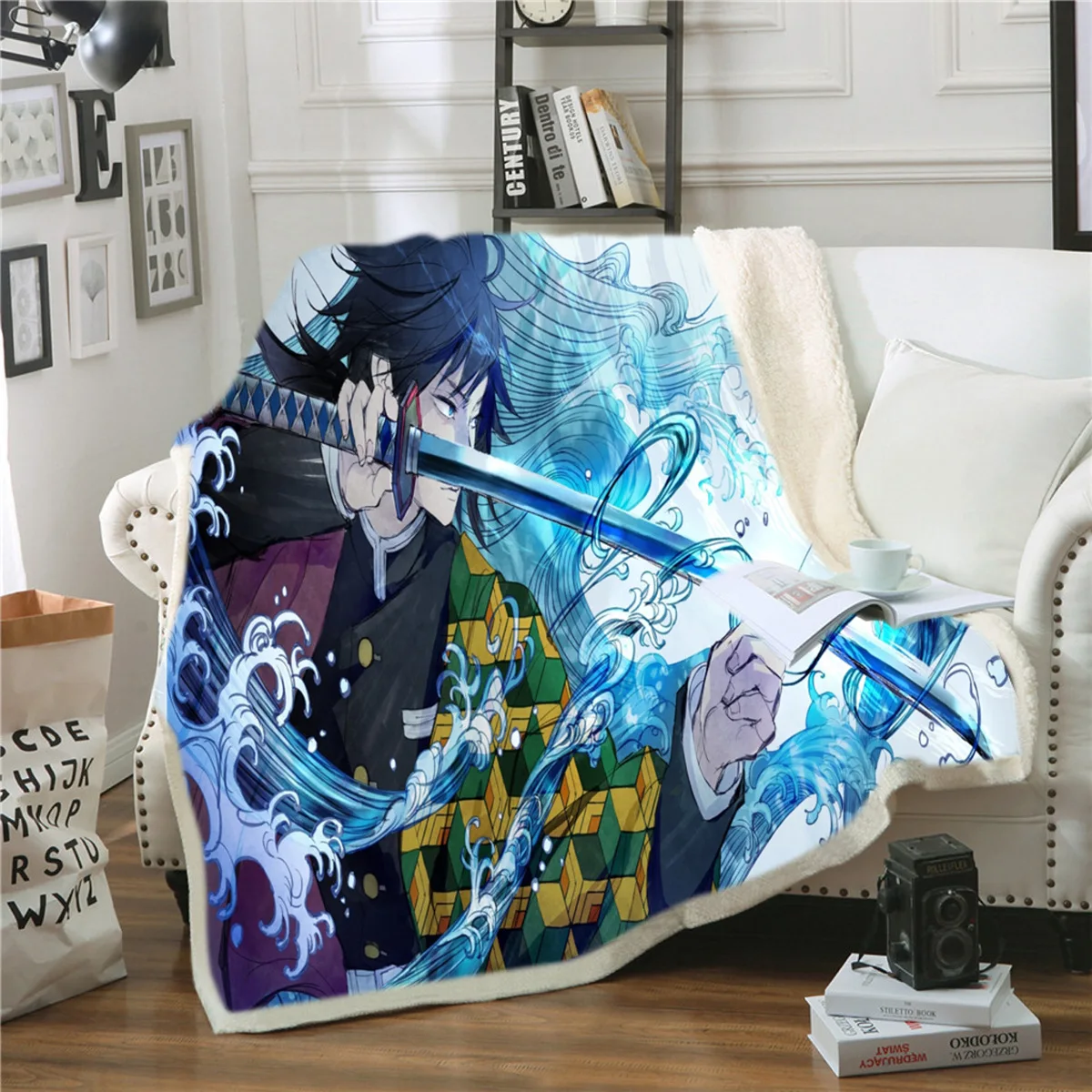 Одеяло из шерпы с 3D принтом рассекающее демонов покрывало на диван постельное