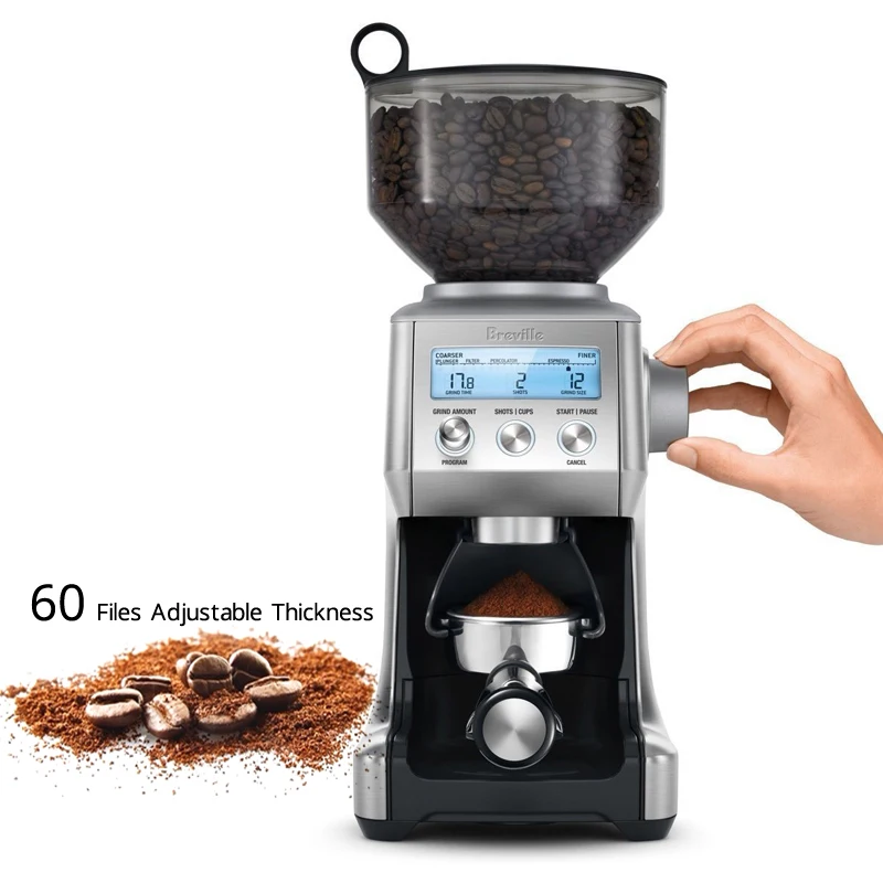 

Кофемолка Breville, электрическая шлифовальная машина для кофе с таймером, 60 пилок, регулируемая толщина, для эспрессо