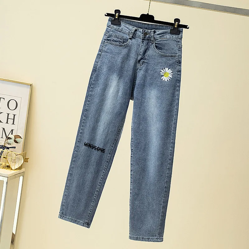 

Fashion chic woman jeans 2020 straight cut cute cowgirl trousers trousers retro daisy print denim