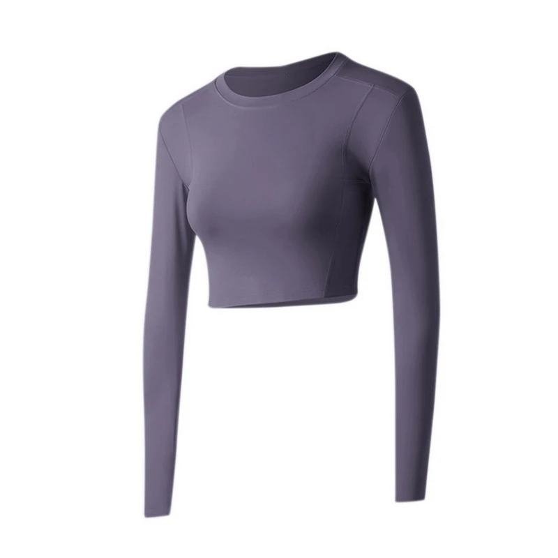 

SHUJIN Women Long Sleeve T-Shirts Sexy Exposed Navel Fitness T-shirts Quick Dry Gym Sport Crop Tops Solid Sports Shirts Femme