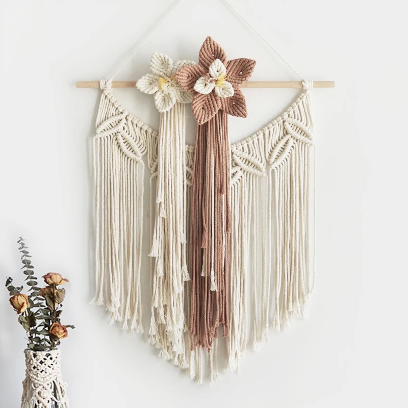 

Petal hand tapestry woven cotton rope study living room background wall decoration weaving tapestry macrame