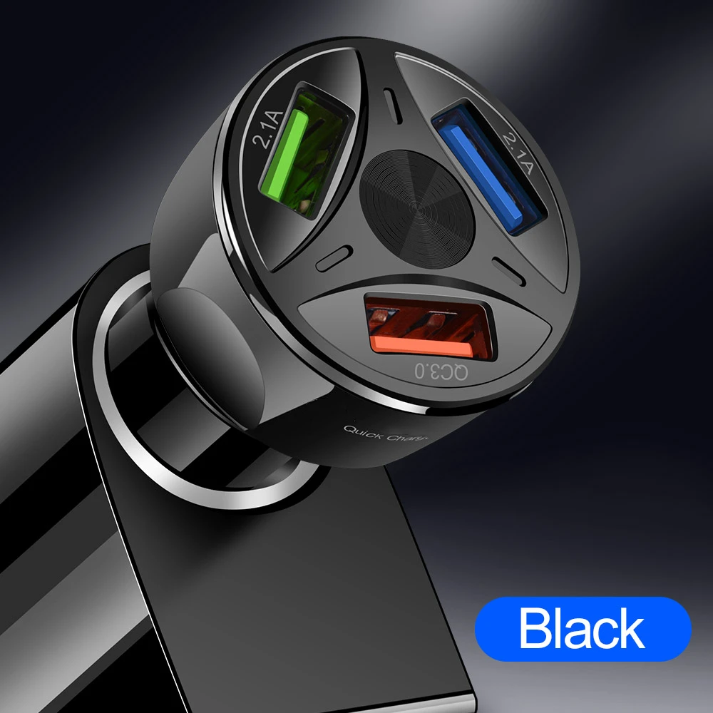 Рок QC 3,0 3 зарядных порта USB для автомобиля Зарядное устройство Быстрая зарядка для iphone X 7 8 iPad Универсальный для Xiaomi samsung huawei P30 быстрой зарядки 5V 7A - Тип штекера: Black