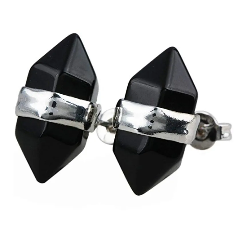 FYJS уникальное серебро маленькая шестиугольная колонна малахитовые клипсы с