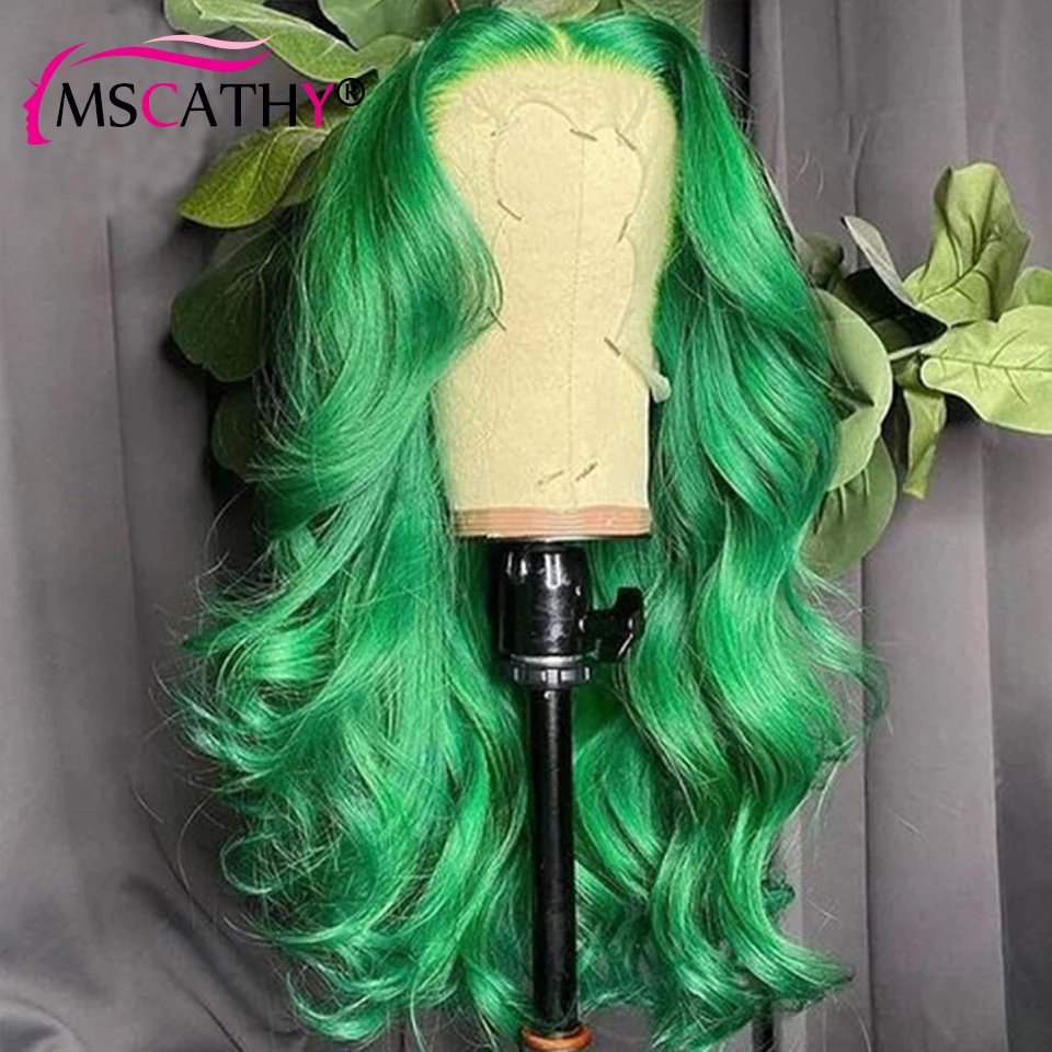 HD Transparent Lace Front Wig Body Wave Green Color Human Hair wig Natural Hairline Per plucked Middle Part For Black Women | Шиньоны и