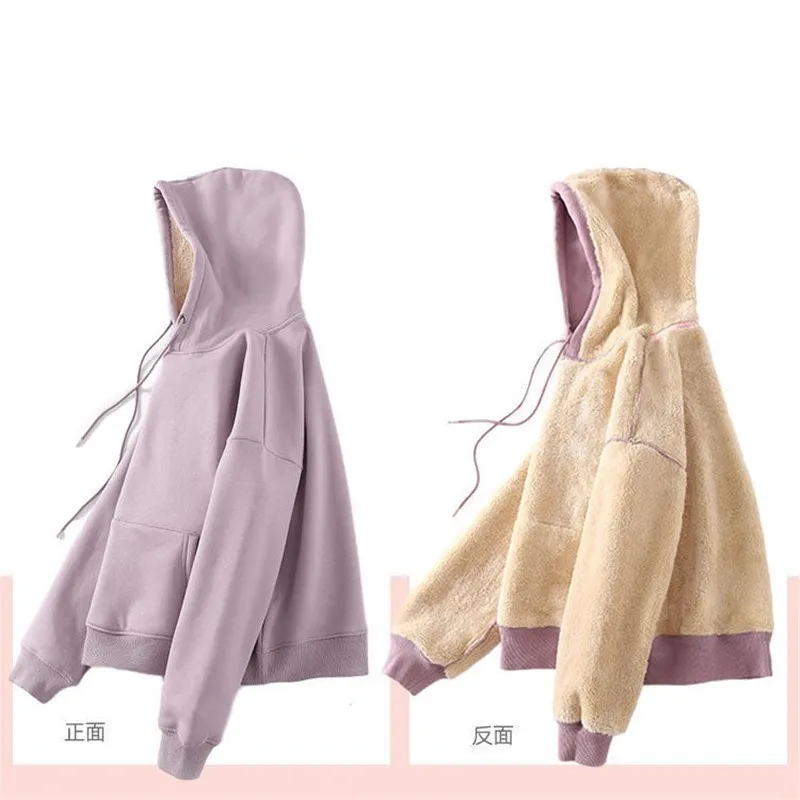 

Women's Solid Color Fleece Drawstring Sweatshirts Hoodies Tops 2020 Winter Warm Long Sleeve Loose Pullovers