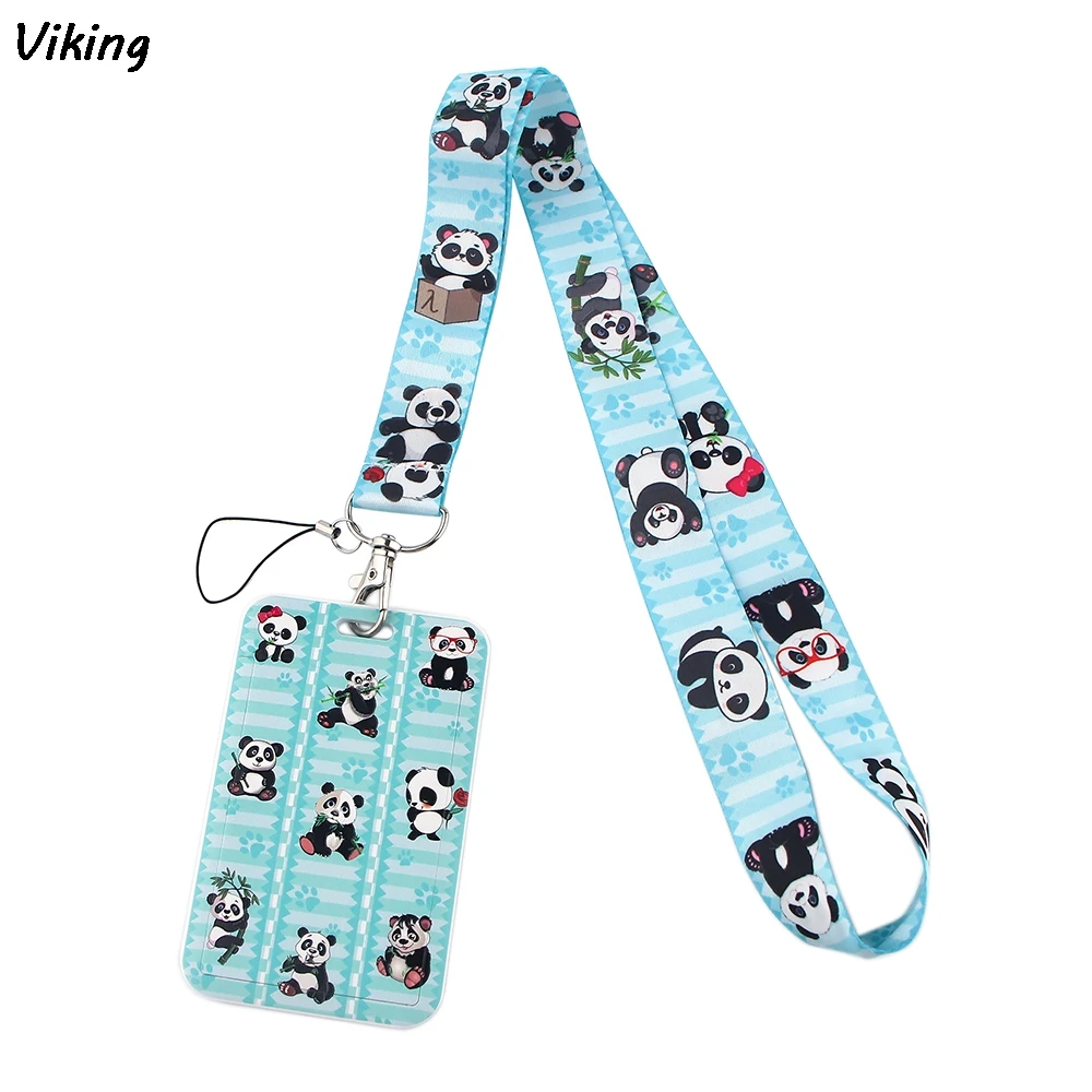 

20pcs/lot G1739 Cartoon panda Animals Lanyard Keychain key Badge ID Mobile Phone Rope Cute Gifts Lanyard With Card Holder