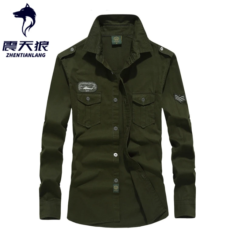 Новинка 2020 повседневная мужская рубашка с длинным рукавом военные рубашки Camisa