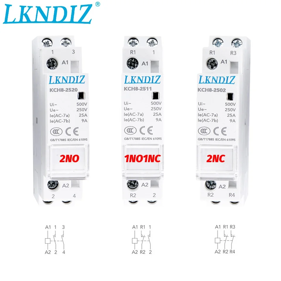 

LKNDIZ Din Rail Mounted Household Modular AC Contactor for Smart Home House Hotel AC220V 2P 16A 20A 25A 2NC 2NO 1NO1NC 50/60Hz