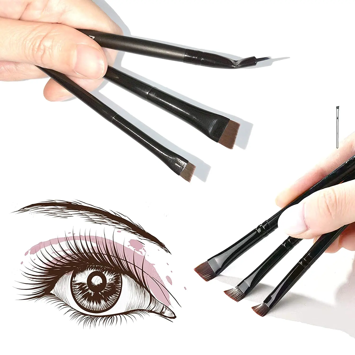 

1/2/4pcs Makeup Tools Small Angled Bent Ultra Fine Brow Contour Brush Soft Professional Eyebrow Eyeliner Brush