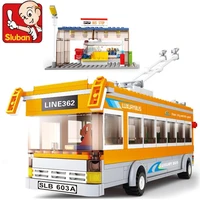 sluban 0332 trolley buses 457 pcs 3d construction brick diy building blocks sets for childs toy christmas gift diy toys 60154